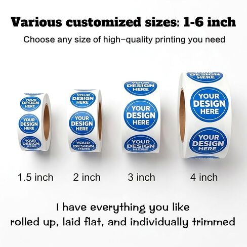 Custom Stickers Roll (1-6,000) Customizable Circle Sticker,– Personalized with Your Image, Photo, Text, or Logo | Waterproof Vinyl Labels for Business Branding in Kuwait