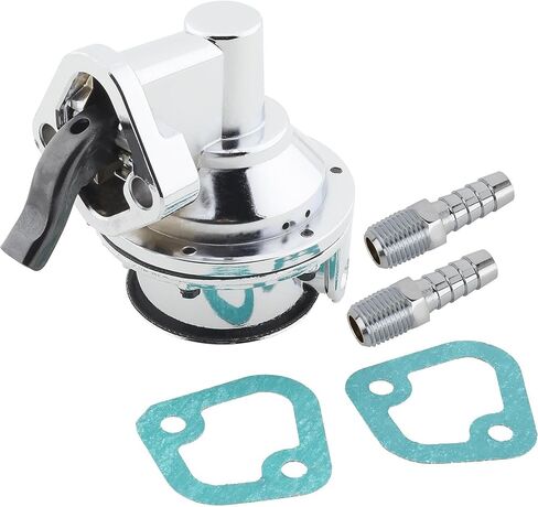 Speedway Motors SBC Mechanical High Volume Fuel Pump Kit - Chevy Small Block V8 - Gasoline Fuel - Aluminum - Chrome Finish - Complete Installation Kit in Kuwait