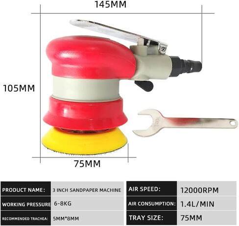 3 Inches,75mm,Pneumatic Orbital Sander,12000RPM Air Powered Random Orbital Polisher for Auto Body Work,Woodworking, and Metal Finishing,Hook and Loop Pad for Sandpaper & Sponge Balls in Kuwait