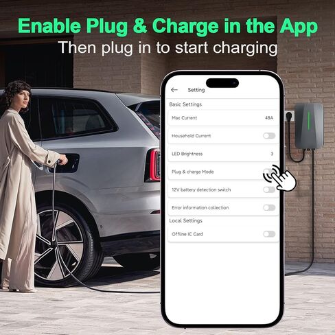 شاحن EV من المستوى 2 48A.240VHome EV لـ J1772، NEMA 14-50 Plug (40A) أو سلك صلب، كابل 25FT، مقاوم للماء IP65، داخلي/خارجي in Kuwait