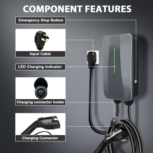 شاحن EV من المستوى 2 48A.240VHome EV لـ J1772، NEMA 14-50 Plug (40A) أو سلك صلب، كابل 25FT، مقاوم للماء IP65، داخلي/خارجي in Kuwait