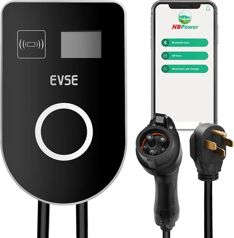 Level 2 EV Charger 48Amp 240V, 16.5ft Cable, EVSE w/ J1772 Connector, NEMA 14-50 Plug, WiFi Enabled, Smart Display, RFID Card Electric Car Charger in Kuwait
