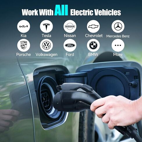 Level 2 EV Charger 48Amp 240V, 16.5ft Cable, EVSE w/ J1772 Connector, NEMA 14-50 Plug, WiFi Enabled, Smart Display, RFID Card Electric Car Charger in Kuwait