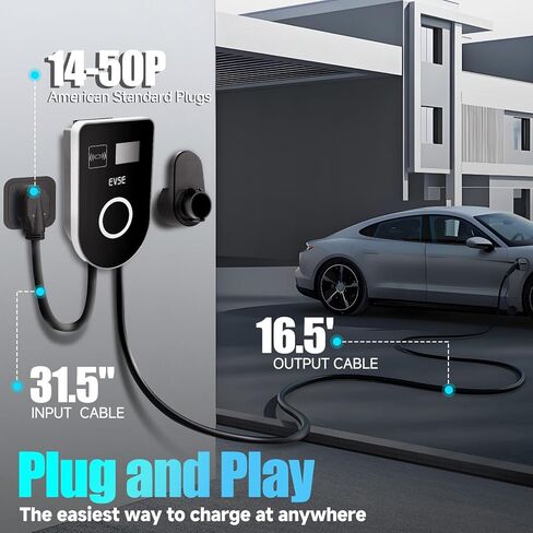 Level 2 EV Charger 48Amp 240V, 16.5ft Cable, EVSE w/ J1772 Connector, NEMA 14-50 Plug, WiFi Enabled, Smart Display, RFID Card Electric Car Charger in Kuwait