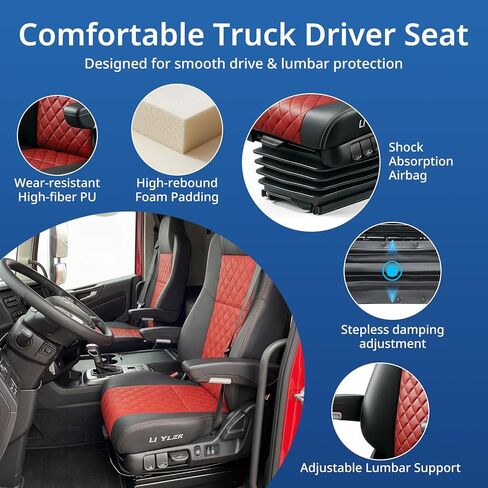 High Soar Universal Truck Seat with Armrest Damping Adjustment Air Suspension Driver Seat LH Compatible with Peterbilt Kenworth Freightliner International Heavy-Duty Trucks Accessories in Kuwait