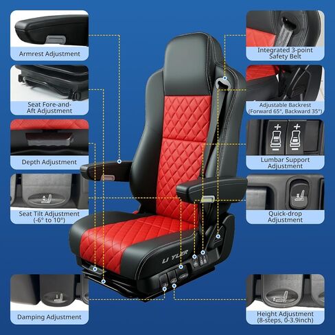 High Soar Universal Truck Seat with Armrest Damping Adjustment Air Suspension Driver Seat LH Compatible with Peterbilt Kenworth Freightliner International Heavy-Duty Trucks Accessories in Kuwait