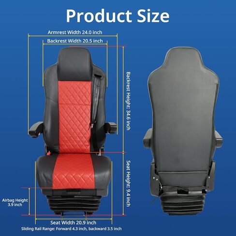 High Soar Universal Truck Seat with Armrest Damping Adjustment Air Suspension Driver Seat LH Compatible with Peterbilt Kenworth Freightliner International Heavy-Duty Trucks Accessories in Kuwait