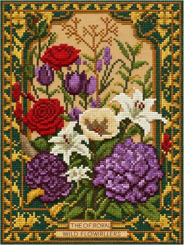 Zhenqing Vintage Wildflowers Cross Stitch Kit - 11CT 28x38cm Full Coverage Embroidery with Pre-Printed Pattern, No Hoop Needed for Beginners(70353) in Kuwait