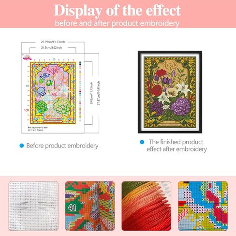 Zhenqing Vintage Wildflowers Cross Stitch Kit - 11CT 28x38cm Full Coverage Embroidery with Pre-Printed Pattern, No Hoop Needed for Beginners(70353) in Kuwait