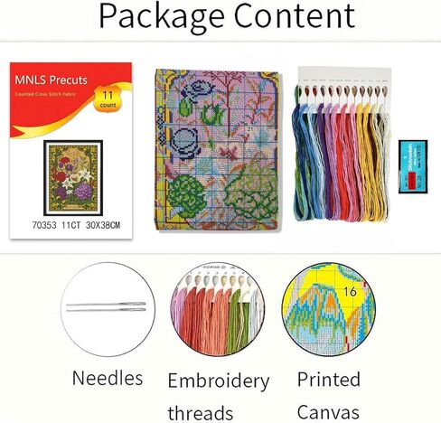 Zhenqing Vintage Wildflowers Cross Stitch Kit - 11CT 28x38cm Full Coverage Embroidery with Pre-Printed Pattern, No Hoop Needed for Beginners(70353) in Kuwait
