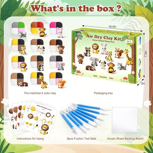 Kids Air Dry Clay Kit – 12 Animal Sculpting Set with Tools & Tutorials | Safe, Ultra-Light, No-Bake Clay | STEM Art Gift for Ages 3+ in Kuwait