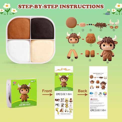 Kids Air Dry Clay Kit – 12 Animal Sculpting Set with Tools & Tutorials | Safe, Ultra-Light, No-Bake Clay | STEM Art Gift for Ages 3+ in Kuwait