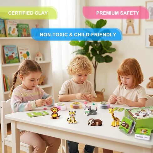 Kids Air Dry Clay Kit – 12 Animal Sculpting Set with Tools & Tutorials | Safe, Ultra-Light, No-Bake Clay | STEM Art Gift for Ages 3+ in Kuwait