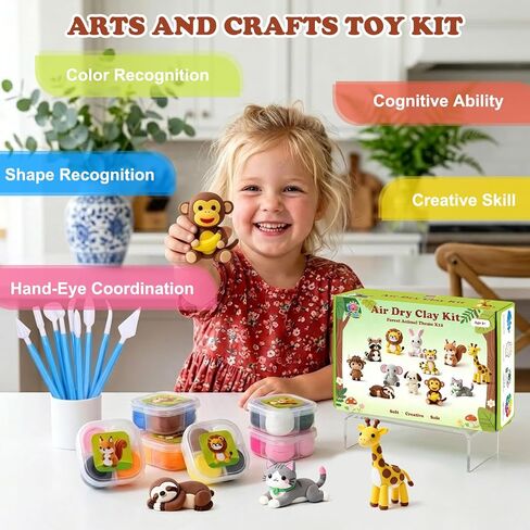 Kids Air Dry Clay Kit – 12 Animal Sculpting Set with Tools & Tutorials | Safe, Ultra-Light, No-Bake Clay | STEM Art Gift for Ages 3+ in Kuwait