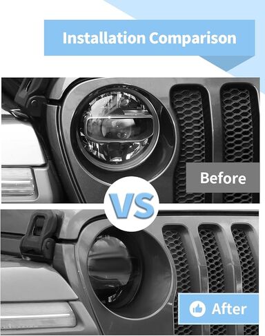 غطاء المصباح الأمامي المدخن Voodona متوافق مع Jeep Wrangler JL & Gladiator JT 2018-2023، أسود مدخن in Kuwait
