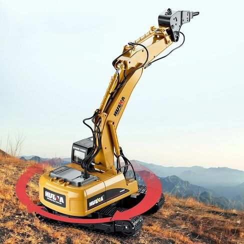 Gemini&Genius Drill Excavator Toys for Kids, Heavy Duty Construction Vehicle Toy 1:50 Scale Hammer Digger, Driller Car Toy, Alloy Model with Moveable Joints and 360° Rotatable Table in Kuwait