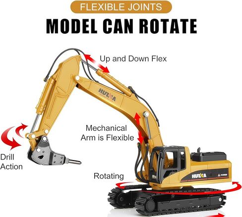 Gemini&Genius Drill Excavator Toys for Kids, Heavy Duty Construction Vehicle Toy 1:50 Scale Hammer Digger, Driller Car Toy, Alloy Model with Moveable Joints and 360° Rotatable Table in Kuwait