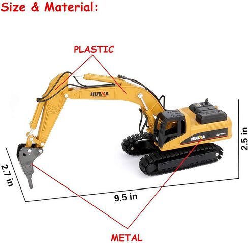Gemini&Genius Drill Excavator Toys for Kids, Heavy Duty Construction Vehicle Toy 1:50 Scale Hammer Digger, Driller Car Toy, Alloy Model with Moveable Joints and 360° Rotatable Table in Kuwait