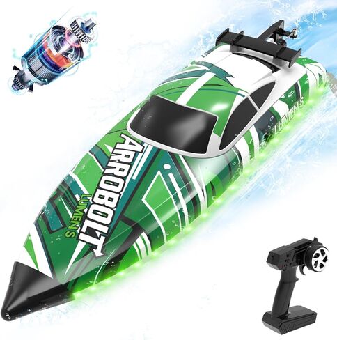 Brushless RC Boat - Remote Control Boats for Adults with LED Lights Racing Boats for Pool&Lakes,2.4GHz RC High Speeding Summer Water Toy (Green) in Kuwait