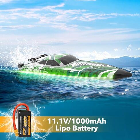 Brushless RC Boat - Remote Control Boats for Adults with LED Lights Racing Boats for Pool&Lakes,2.4GHz RC High Speeding Summer Water Toy (Green) in Kuwait