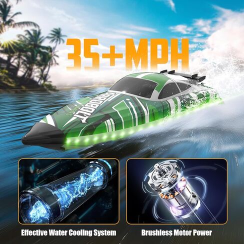 Brushless RC Boat - Remote Control Boats for Adults with LED Lights Racing Boats for Pool&Lakes,2.4GHz RC High Speeding Summer Water Toy (Green) in Kuwait