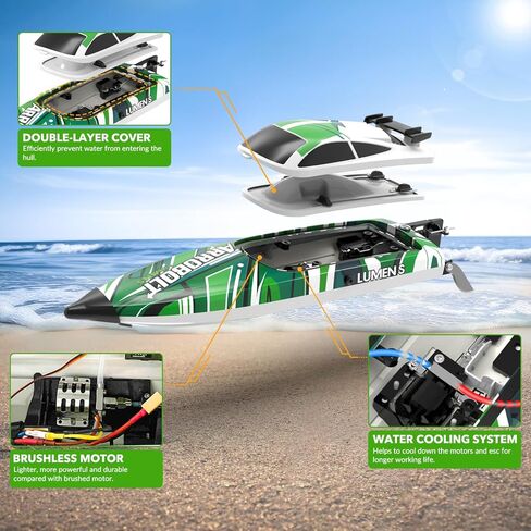 Brushless RC Boat - Remote Control Boats for Adults with LED Lights Racing Boats for Pool&Lakes,2.4GHz RC High Speeding Summer Water Toy (Green) in Kuwait
