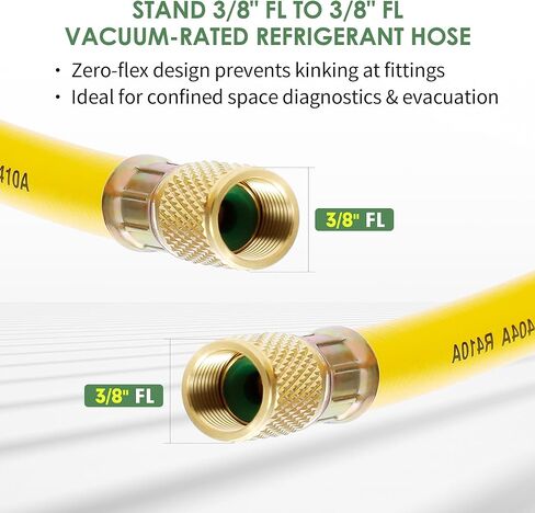 New 3/8" HVAC Vacuum Hose, Yellow (Center Port) Refrigerant Charging Hose, Standard 3/8"×3/8" Flare Fittings, 6 FT, Low Resistance and High Flow,Faster HVAC Evacuation and Recovery, 20 Microns Vacuum in Kuwait