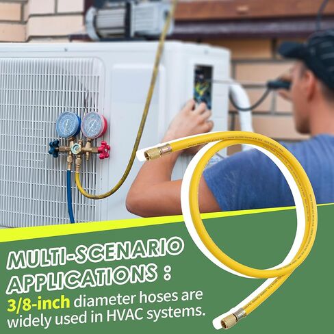 New 3/8" HVAC Vacuum Hose, Yellow (Center Port) Refrigerant Charging Hose, Standard 3/8"×3/8" Flare Fittings, 6 FT, Low Resistance and High Flow,Faster HVAC Evacuation and Recovery, 20 Microns Vacuum in Kuwait