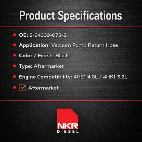 Vacuum Pump Return Hose | Hose Vac Pump Return | for Isuzu NPR, NPR-HD, NQR, NRR | 4HK1 5.2L & 4HE1 4.8L (1998–2007) in Kuwait