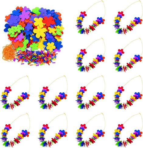 مجموعة صنع Fun Express Hawaiian Leis Bulk Lei - اصنع 12 قلادة من الزهور الإسفنجية الملونة لديكورات حفلات Luau | هدايا حفلات هاواي الاستوائية وVBS 2026 لوازم حرفية لمدرسة الكتاب المقدس للعطلات للأطفال in Kuwait