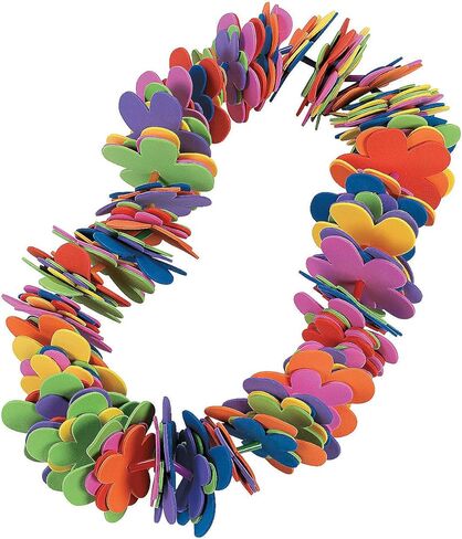 مجموعة صنع Fun Express Hawaiian Leis Bulk Lei - اصنع 12 قلادة من الزهور الإسفنجية الملونة لديكورات حفلات Luau | هدايا حفلات هاواي الاستوائية وVBS 2026 لوازم حرفية لمدرسة الكتاب المقدس للعطلات للأطفال in Kuwait