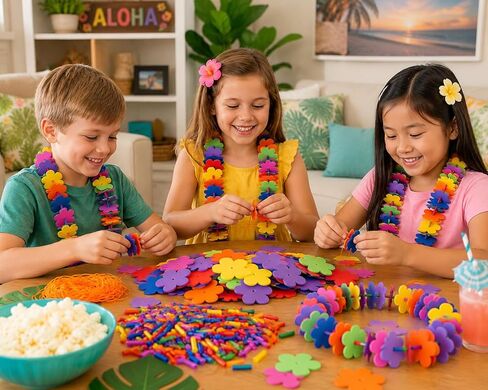 مجموعة صنع Fun Express Hawaiian Leis Bulk Lei - اصنع 12 قلادة من الزهور الإسفنجية الملونة لديكورات حفلات Luau | هدايا حفلات هاواي الاستوائية وVBS 2026 لوازم حرفية لمدرسة الكتاب المقدس للعطلات للأطفال in Kuwait