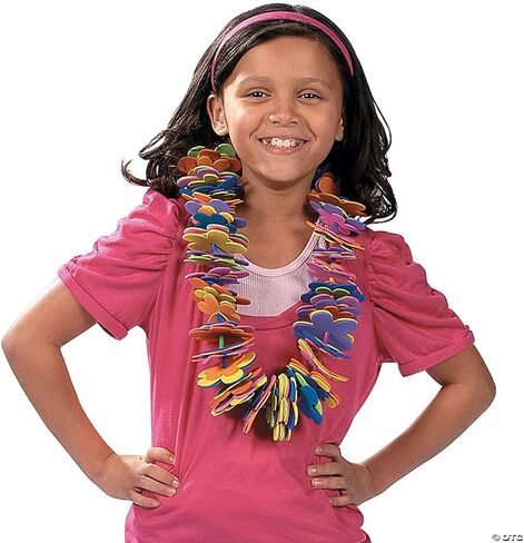 مجموعة صنع Fun Express Hawaiian Leis Bulk Lei - اصنع 12 قلادة من الزهور الإسفنجية الملونة لديكورات حفلات Luau | هدايا حفلات هاواي الاستوائية وVBS 2026 لوازم حرفية لمدرسة الكتاب المقدس للعطلات للأطفال in Kuwait