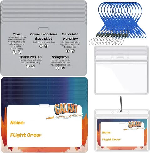 50 Sets 2026 VBS Name Tags Kit Galaxy Theme with Lanyard & Waterproof Card Holder, Writeable Name Badges for Church, Vacation Bible School, Summer Camp, and Group Activities in Kuwait