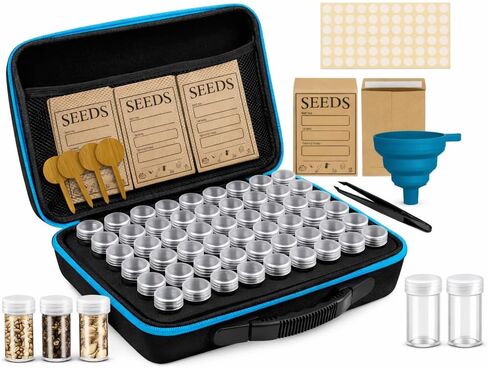 Seed Storage Organizer Kit with 120 Containers, Seed Saver Storage Box for Seed Collection & Preservation, Seed Envelopes, Labels, Funnel & Tweezers, Garden Seed Organizer for Gardeners in Kuwait