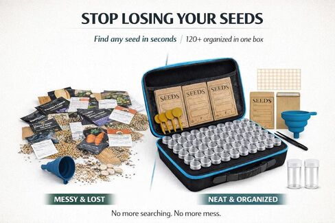 Seed Storage Organizer Kit with 120 Containers, Seed Saver Storage Box for Seed Collection & Preservation, Seed Envelopes, Labels, Funnel & Tweezers, Garden Seed Organizer for Gardeners in Kuwait
