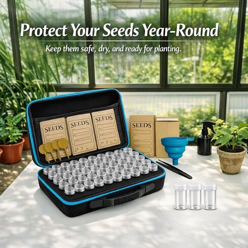 Seed Storage Organizer Kit with 120 Containers, Seed Saver Storage Box for Seed Collection & Preservation, Seed Envelopes, Labels, Funnel & Tweezers, Garden Seed Organizer for Gardeners in Kuwait