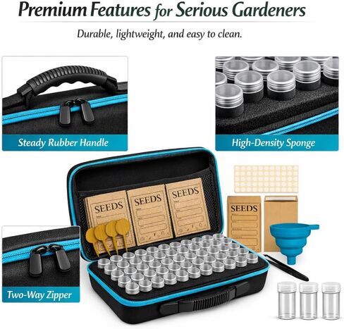 Seed Storage Organizer Kit with 120 Containers, Seed Saver Storage Box for Seed Collection & Preservation, Seed Envelopes, Labels, Funnel & Tweezers, Garden Seed Organizer for Gardeners in Kuwait