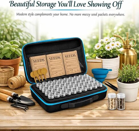 Seed Storage Organizer Kit with 120 Containers, Seed Saver Storage Box for Seed Collection & Preservation, Seed Envelopes, Labels, Funnel & Tweezers, Garden Seed Organizer for Gardeners in Kuwait