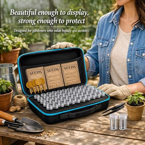 Seed Storage Organizer Kit with 120 Containers, Seed Saver Storage Box for Seed Collection & Preservation, Seed Envelopes, Labels, Funnel & Tweezers, Garden Seed Organizer for Gardeners in Kuwait