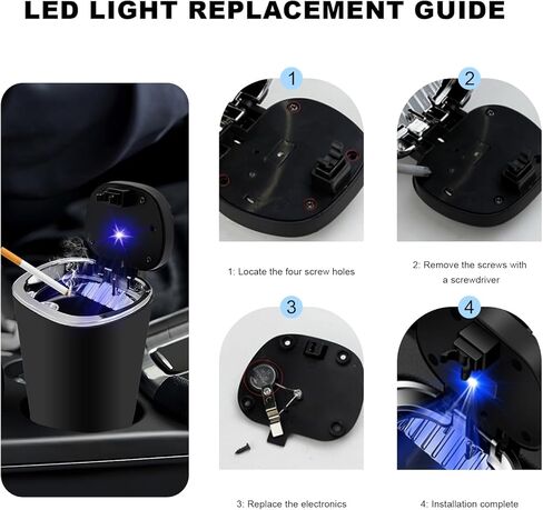 منفضة سجائر السيارة مع غطاء، حامل أكواب مقاوم للرائحة بدون دخان، صينية رماد مع ضوء LED ومشبك فتحة تهوية، منفضة سجائر محمولة من الفولاذ المقاوم للصدأ، سلة مهملات صغيرة للمركبات والمكتب المنزلي in Kuwait