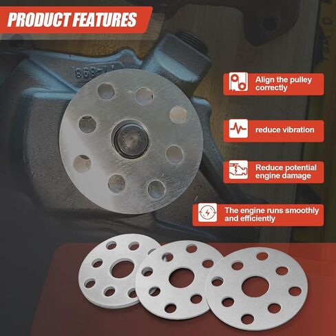 Water Pump Pulley Shim Kit, 1/8 Inch and 1/16 Inch, 3 Pcs, Compatible with SBC BBC SBF 302 350 427 454. 0.063 in and 0.125 in Thick, 5/8 in and 3/4 in Shaft, Aluminum, Natural in Kuwait