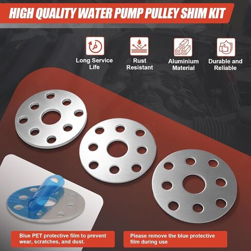 Water Pump Pulley Shim Kit, 1/8 Inch and 1/16 Inch, 3 Pcs, Compatible with SBC BBC SBF 302 350 427 454. 0.063 in and 0.125 in Thick, 5/8 in and 3/4 in Shaft, Aluminum, Natural in Kuwait