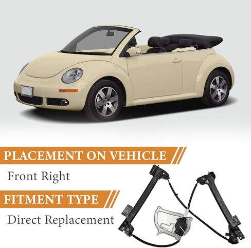 Front Left Side Door Power Window Regulator Replacement for Volkswagen Beetle Convertible 2003 2004 2005 2006 2007 2008 2009 2010 1Y0837461F 1Y0837461B in Kuwait