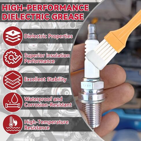 Dielectric Grease for Electrical Connectors Automotive, Silicone Grease with Brush, Waterproof Heat Resistant for Spark Plugs, Battery Terminals, O-Rings, Marine & Household Use, 1oz in Kuwait