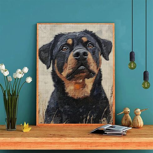 KFBXZIP Rottweiler Dog Animal Cross Stitch Kits, Stamped Cross Stitch, Cute Dog Counted Cross Stitch Kits for Adults Patterns Needles Supplies, Beginner Embroidery Kit for Adults 11CT, 12x16 inch in Kuwait