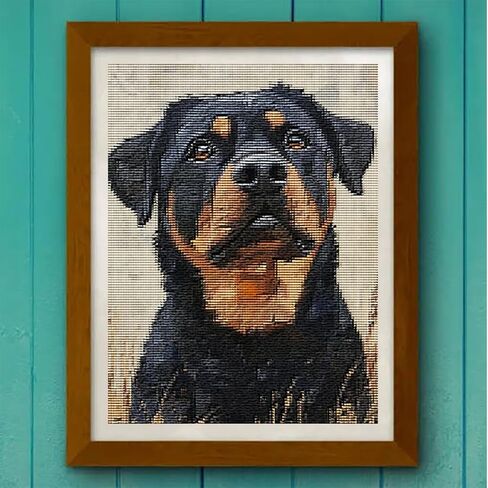 KFBXZIP Rottweiler Dog Animal Cross Stitch Kits, Stamped Cross Stitch, Cute Dog Counted Cross Stitch Kits for Adults Patterns Needles Supplies, Beginner Embroidery Kit for Adults 11CT, 12x16 inch in Kuwait