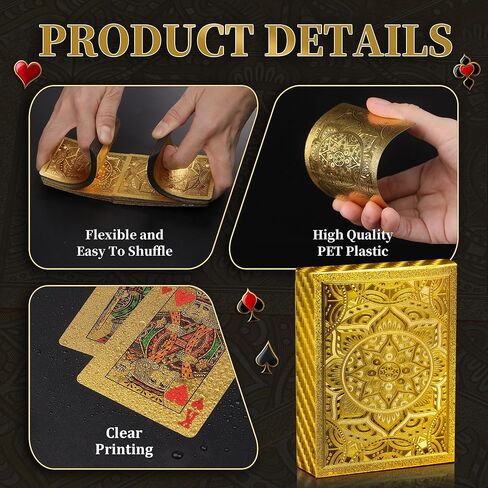 Gold Playing Cards, Plastic Playing Cards Waterproof, Deck of Cards, Standard Playing Card for Adults, Cool Premium Poker Card Set for Family Game Night Gift Camping Beach Pool Party Table Games in Kuwait