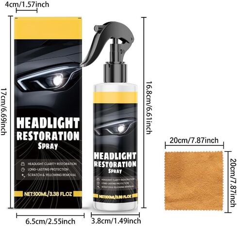 Headlight Restoration Spray, 3.38 FL OZ, Professional Clarity Restoration with Long-Lasting Protection in Kuwait