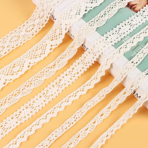 STEFORD 40 Yards Beige Lace Ribbon Trim,Cotton Rustic Vintage Crochet Ribbon with Scalloped Edge for Sewing DIY Wedding Decoration Crafts Supply in Kuwait